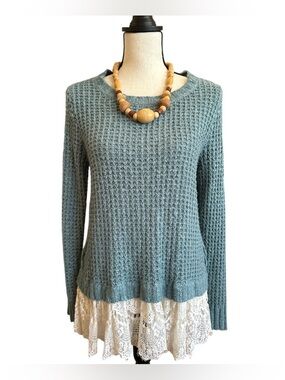 Knox Rose Textured Sweater Boho With Lace Hem | Medium